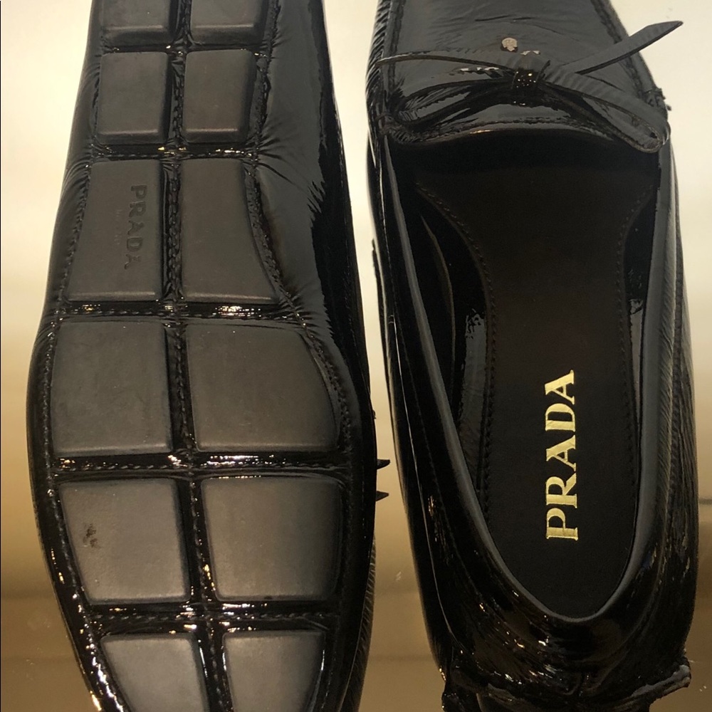 NWT Prada Blk Patent Leather Driver Moccasins Bows - Picture 4 of 4